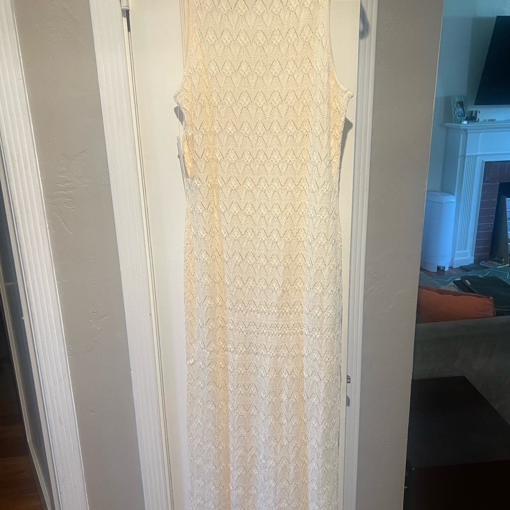 Vici Cream Crochet Knit Swim Coverup Dress - Picture 7 of 11